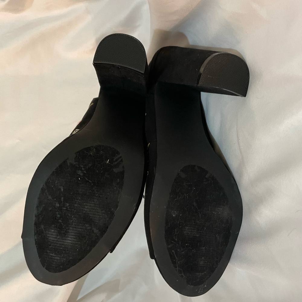 JustFab Black Floral Lace-Up Heels 5” - Picture 11 of 12